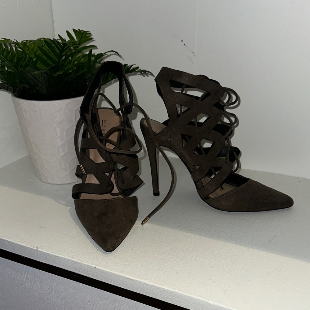 Green Suede Lace Up Heel